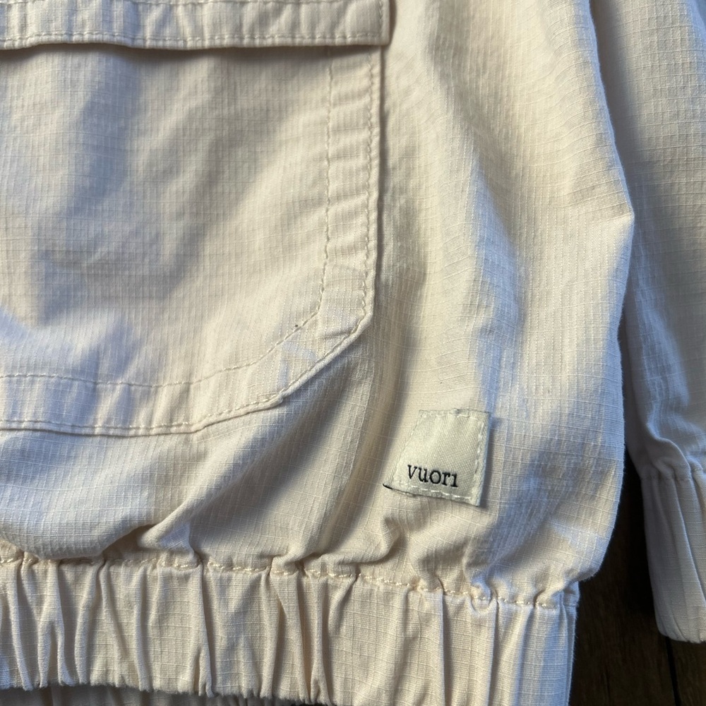 VOURI Vintage Cream Ripstop Utility Jacket with Hood Organic Cotton Cargo Pocket - Picture 10 of 14
